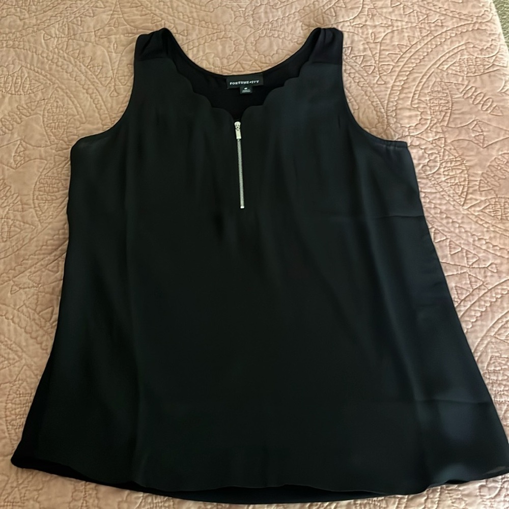 NWOT Black Blouse with Zipper Accent